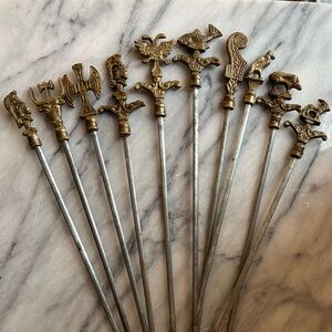 VNTG 60s Brass and Stainless Steel Turkish Shish Kebab Skewers w Various Themes